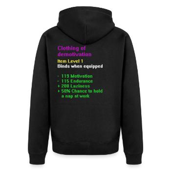 Clothing of demotivation - Unisex Premium Bio Zip Hoodie - Schwarz - Hinten - Nico (187cm)