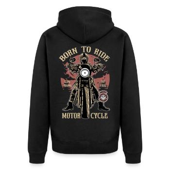 MOTORCYCLE RIDER - Motorrad Caferacer Geschenk - Unisex Premium Bio Zip Hoodie - Schwarz - Hinten - Nico (187cm)