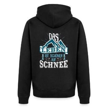 Das Leben ist schöner auf Schnee Winter Skifahren - Unisex Premium Bio Zip Hoodie - Schwarz - Hinten - Nico (187cm)