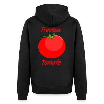 Treulose Tomate - Unisex Premium Bio Zip Hoodie - Schwarz - Hinten - Nico (187cm)