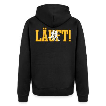 LÄUFT! - Unisex Premium Bio Zip Hoodie - Schwarz - Hinten - Nico (187cm)