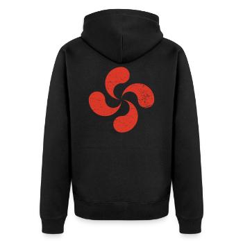 Beunruhigter Grunge redete baskisches Kreuz Lauburu an - Unisex Premium Bio Zip Hoodie - Schwarz - Hinten - Nico (187cm)