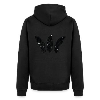 Be Free Federn - Unisex Premium Bio Zip Hoodie - Schwarz - Hinten - Nico (187cm)