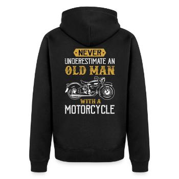 Never underestimating an old man with a motorcycle - Unisex Premium Organic Zip Hoodie - black - Back - Nico (187cm)