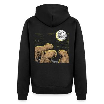 Drei Mond Capybaras Shirt Trägheit, Frettchen Liebhaber - Unisex Premium Bio Zip Hoodie - Schwarz - Hinten - Nico (187cm)