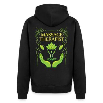 Massage-Therapeut-Hemd Beschäftigungstherapiehemd - Unisex Premium Bio Zip Hoodie - Schwarz - Hinten - Nico (187cm)