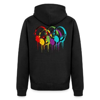 Bunte Kopfhörer - Unisex Premium Bio Zip Hoodie - Schwarz - Hinten - Nico (187cm)