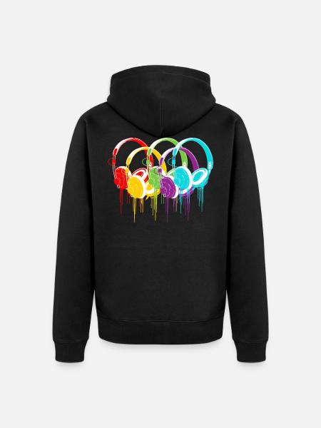 Bunte Kopfhörer - Unisex Premium Bio Zip Hoodie - Schwarz