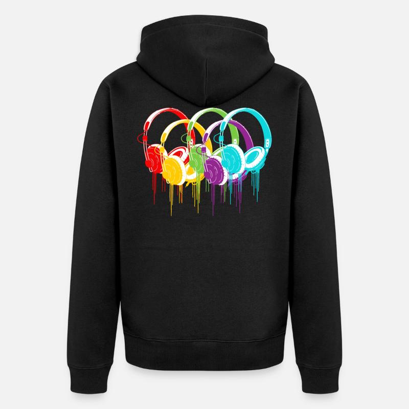 Bunte Kopfhörer - Unisex Premium Bio Zip Hoodie - Schwarz