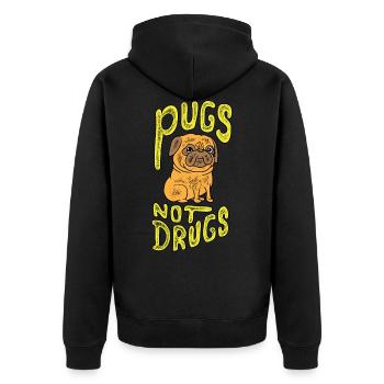 Pugs nicht Drogen - Mops T-Shirt für Mops Mama und Papa - Unisex Premium Bio Zip Hoodie - Schwarz - Hinten - Nico (187cm)