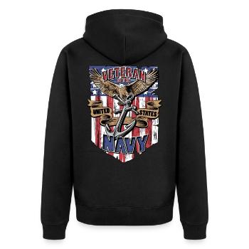 Us-Marine Veteran blaue Linie American Flag Shirt - Unisex Premium Bio Zip Hoodie - Schwarz - Hinten - Nico (187cm)