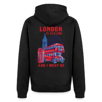 London calling shirt travel vintage England - Unisex Premium Organic Zip Hoodie - black - Back - Nico (187cm)