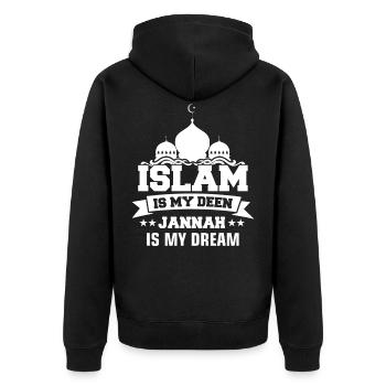 Islam ist meine deen jannah ist mein Traum muslim isch - Unisex Premium Bio Zip Hoodie - Schwarz - Hinten - Nico (187cm)