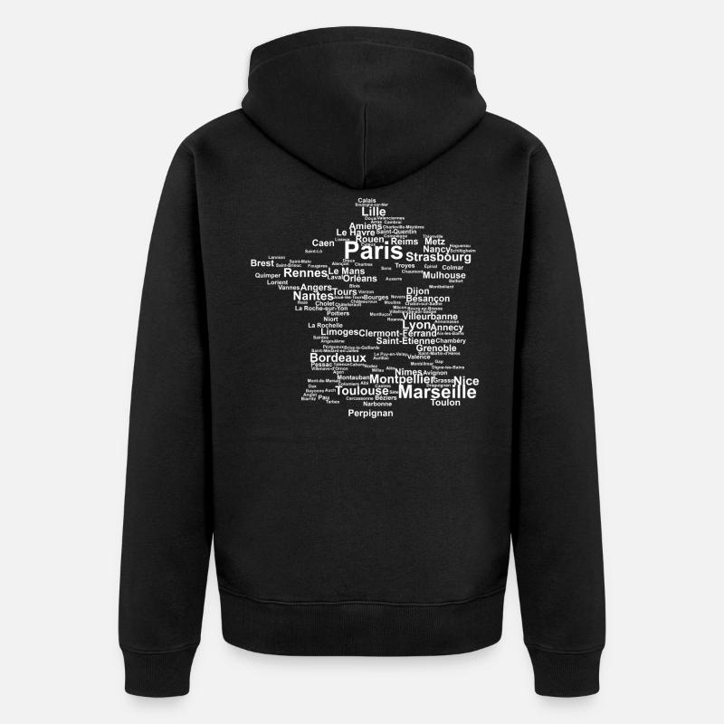 France contour avec villes - Veste à capuche bio Premium Unisexe - noir
