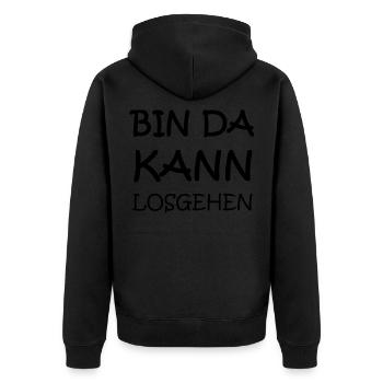 Bin da! Kann Losgehen! - Unisex Premium Bio Zip Hoodie - Schwarz - Hinten - Nico (187cm)