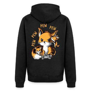 Pew Pew Elternteil | Lustiges, niedliches u. Nerdy Shirt - Unisex Premium Bio Zip Hoodie - Schwarz - Hinten - Nico (187cm)