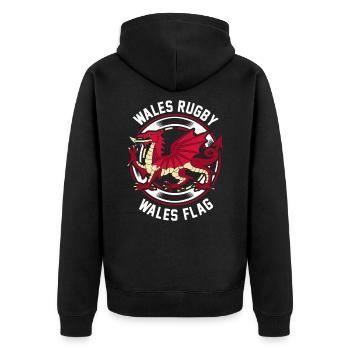 Wales-Rugby Fan-Shirt Waliser-Flaggengeschenk - Unisex Premium Bio Zip Hoodie - Schwarz - Hinten - Nico (187cm)