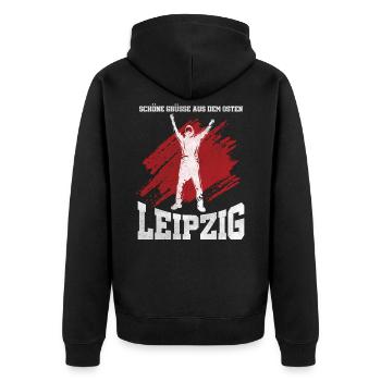 Schöne Grüße aus dem Osten Leipzig - Sachsen - Unisex Premium Bio Zip Hoodie - Schwarz - Hinten - Nico (187cm)