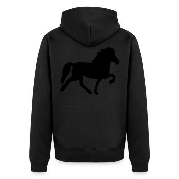 Icelandic Horse: Islandpferd Pferd Pony Merch - Unisex Premium Bio Zip Hoodie - Schwarz - Hinten - Nico (187cm)