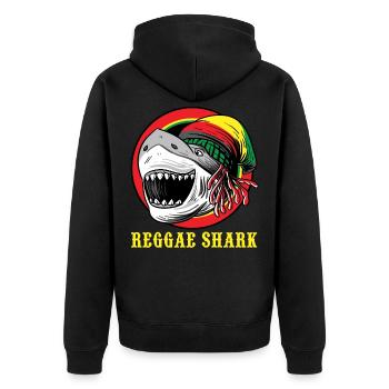 Reggae Shark Shirt Lustiges Rasta Cooles Geschenk - Unisex Premium Bio Zip Hoodie - Schwarz - Hinten - Nico (187cm)