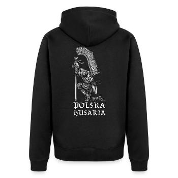 Polnisches Husaren Polska Husaria Shirt Geschenk für - Unisex Premium Bio Zip Hoodie - Schwarz - Hinten - Nico (187cm)