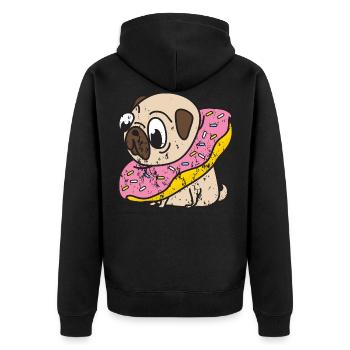 Retro vintage grunge style pug donut dog - Unisex Premium Organic Zip Hoodie - black - Back - Nico (187cm)