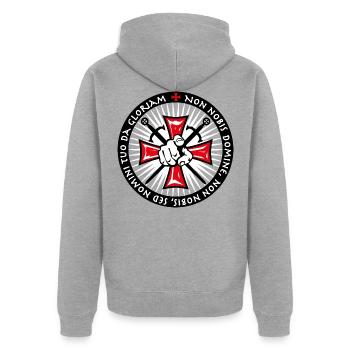 21 Knight Cross Index Finger Swords Non Nobis - Unisex Premium Organic Zip Hoodie - heather grey - Back - Nico (187cm)