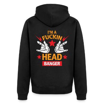 Fuckin Headbanger Heavy Metal Rock Music Musician - Unisex Premium Bio Zip Hoodie - Schwarz - Hinten - Nico (187cm)