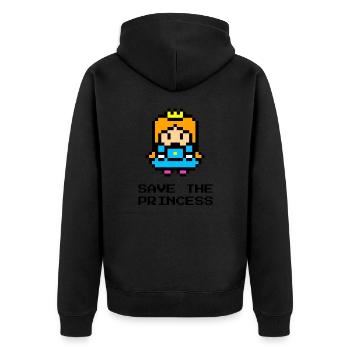 funny retro gaming fun t-shirt 8bit Princess - Unisex Premium Organic Zip Hoodie - black - Back - Nico (187cm)