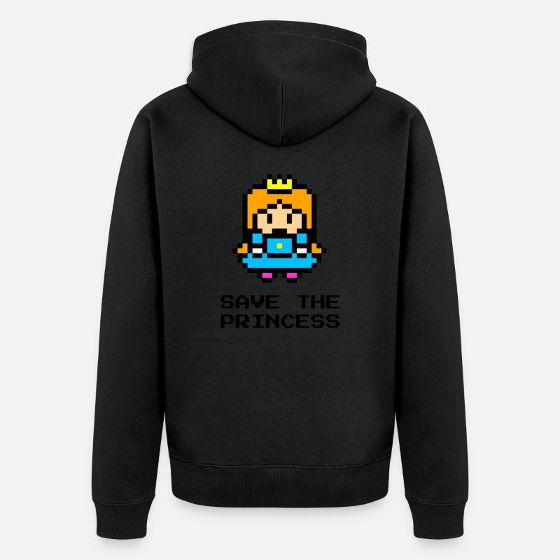 Tee shirt Drôle 8bit princesse - Veste à capuche bio Premium Unisexe - noir