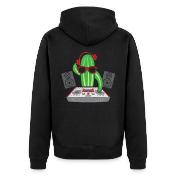 Plattenspieler DJ Musik Gurke Elektro Rave Party - Unisex Premium Bio Zip Hoodie - Schwarz - Hinten - Nico (187cm)