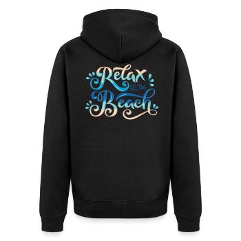 Relax - Unisex Premium Bio Zip Hoodie - Schwarz - Hinten - Nico (187cm)