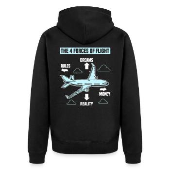 The Four 4 Forces Of Flight Spruch Geschenk TShirt - Unisex Premium Bio Zip Hoodie - Schwarz - Hinten - Nico (187cm)