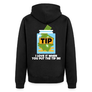 Barkeeper Geschenkidee Trinkgeld lustiger Spruch - Unisex Premium Bio Zip Hoodie - Schwarz - Hinten - Nico (187cm)