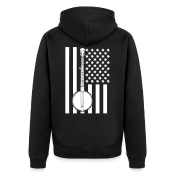 Patriotische amerikanische Flagge - Banjo Musiker - Unisex Premium Bio Zip Hoodie - Schwarz - Hinten - Nico (187cm)