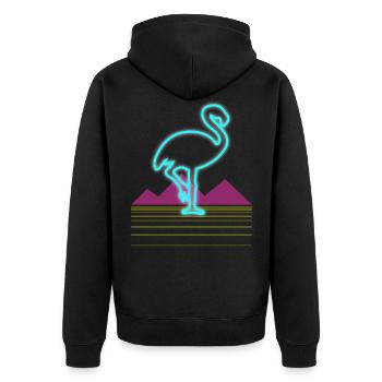 80er Jahre Retro Neon Rosa Flamingo Vogel Geschenk - Unisex Premium Bio Zip Hoodie - Schwarz - Hinten - Nico (187cm)