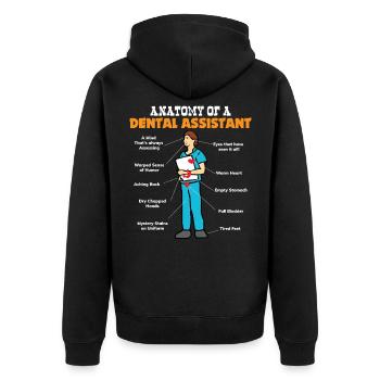 Anatomie einer Zahnarzthelferin - Zahnarzt Sprüche - Unisex Premium Bio Zip Hoodie - Schwarz - Hinten - Nico (187cm)