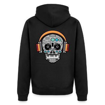 DJ Totenkopf Disc Jockey Elektro Techno Musik - Unisex Premium Bio Zip Hoodie - Schwarz - Hinten - Nico (187cm)