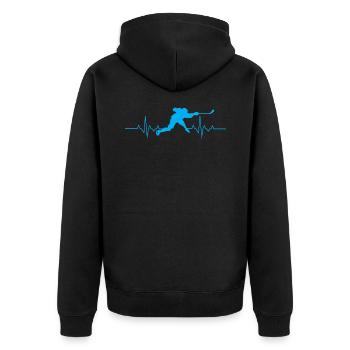 Eishockey Herzschlag - Unisex Premium Bio Zip Hoodie - Schwarz - Hinten - Nico (187cm)