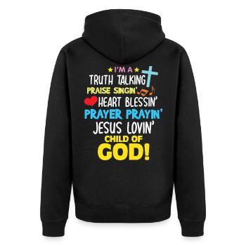 Vérité Louange Bénédiction Prière Enfant de Dieu Chrétien - Veste à capuche bio Premium Unisexe - noir - Dos - Nico (187cm)