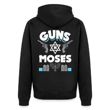 Guns N Moses - Lustiger jüdischer Spruch - Unisex Premium Bio Zip Hoodie - Schwarz - Hinten - Nico (187cm)