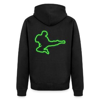 Neon Tae Kwon Do Kampfsport Retro Geschenkidee - Unisex Premium Bio Zip Hoodie - Schwarz - Hinten - Nico (187cm)