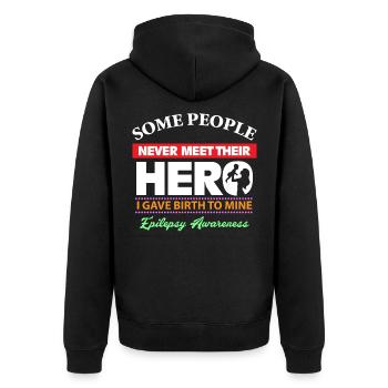 Epilepsie Bewusstsein - ich liebe mein Kind - Unisex Premium Bio Zip Hoodie - Schwarz - Hinten - Nico (187cm)