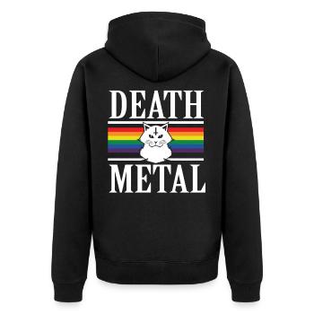 Death Metal Satan Katze Regenbogen Rock Gothic - Unisex Premium Bio Zip Hoodie - Schwarz - Hinten - Nico (187cm)