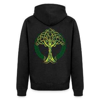 WIKINGER KELTISCHER ASTWERK BAUM DES LEBENS - Unisex Premium Bio Zip Hoodie - Schwarz - Hinten - Nico (187cm)