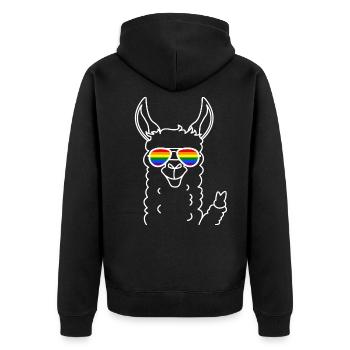 Gay Pride Lama mit Regenbogen Sonnenbrille - Unisex Premium Bio Zip Hoodie - Schwarz - Hinten - Nico (187cm)