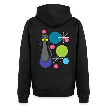 Retro Style Atomic Era Mid Century Cool Cat - Unisex Premium Bio Zip Hoodie - Schwarz - Hinten - Nico (187cm)