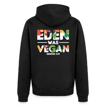 Eden was Vegan Geschen for Christian Vegans - Unisex Premium Organic Zip Hoodie - black - Back - Nico (187cm)