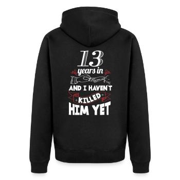 13 Years Wedding Anniversary Gift Idea for Women - Unisex Premium Organic Zip Hoodie - black - Back - Nico (187cm)