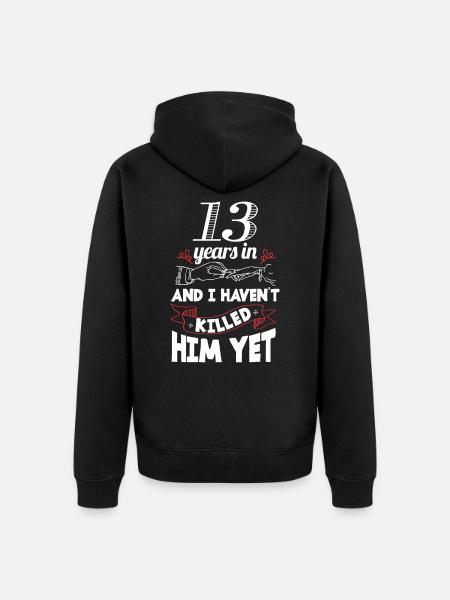 13 Years Wedding Anniversary Gift Idea for Women - Unisex Premium Organic Zip Hoodie - black